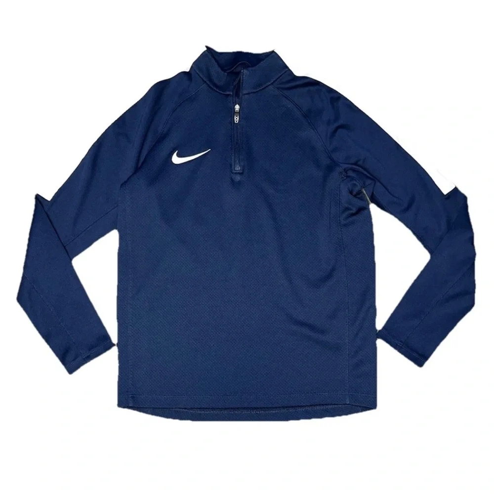 Nike Navy Blue Quarter Zip Pullover Swoosh Long Sleeve Boys Medium EUC